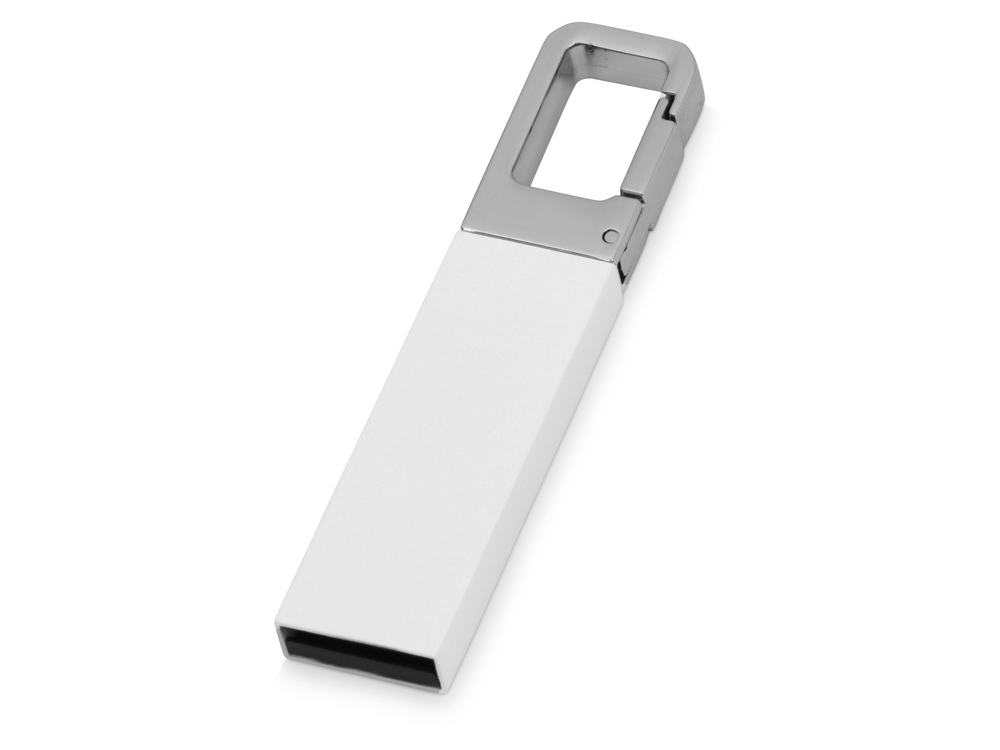 Флеш-карта USB 2.0 16 Gb с карабином Hook, белый/серебристый-0
