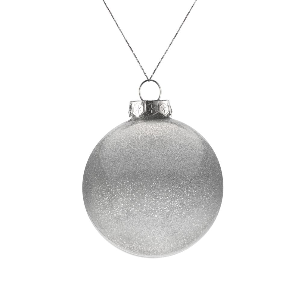 Елочный шар Finery Shine, 8 см, глянцевый серебристый с глиттером-0