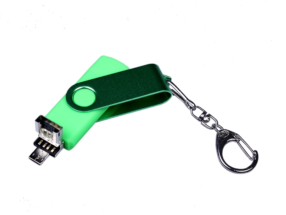 USB-флешка на 32 Гб 3 в 1 поворотный механизм, c двумя дополнительными разъемами MicroUSB и TypeC C с одноцветным металлическим клипом, зеленый-2
