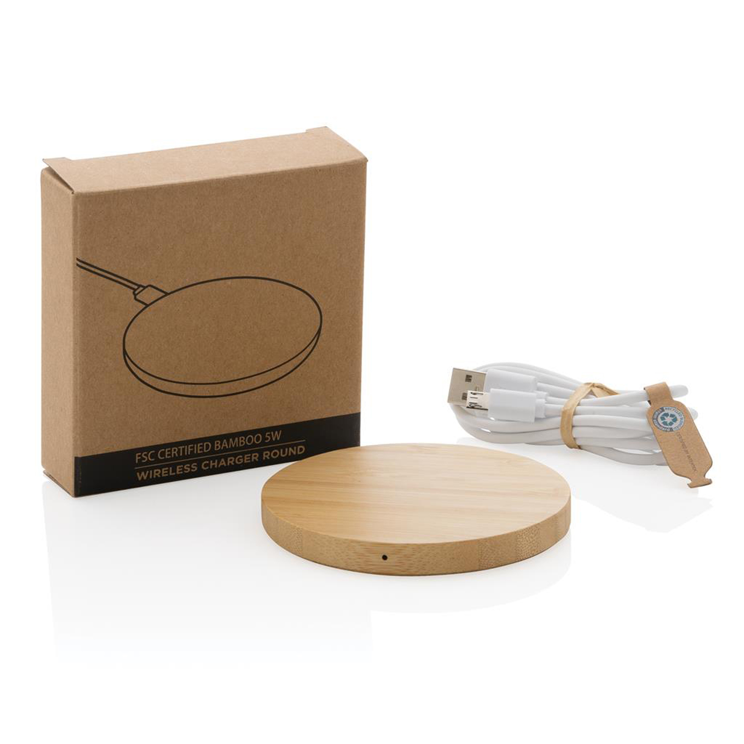 Круглая док-станция Bamboo FSC® для беспроводной зарядки, 5 Вт-1