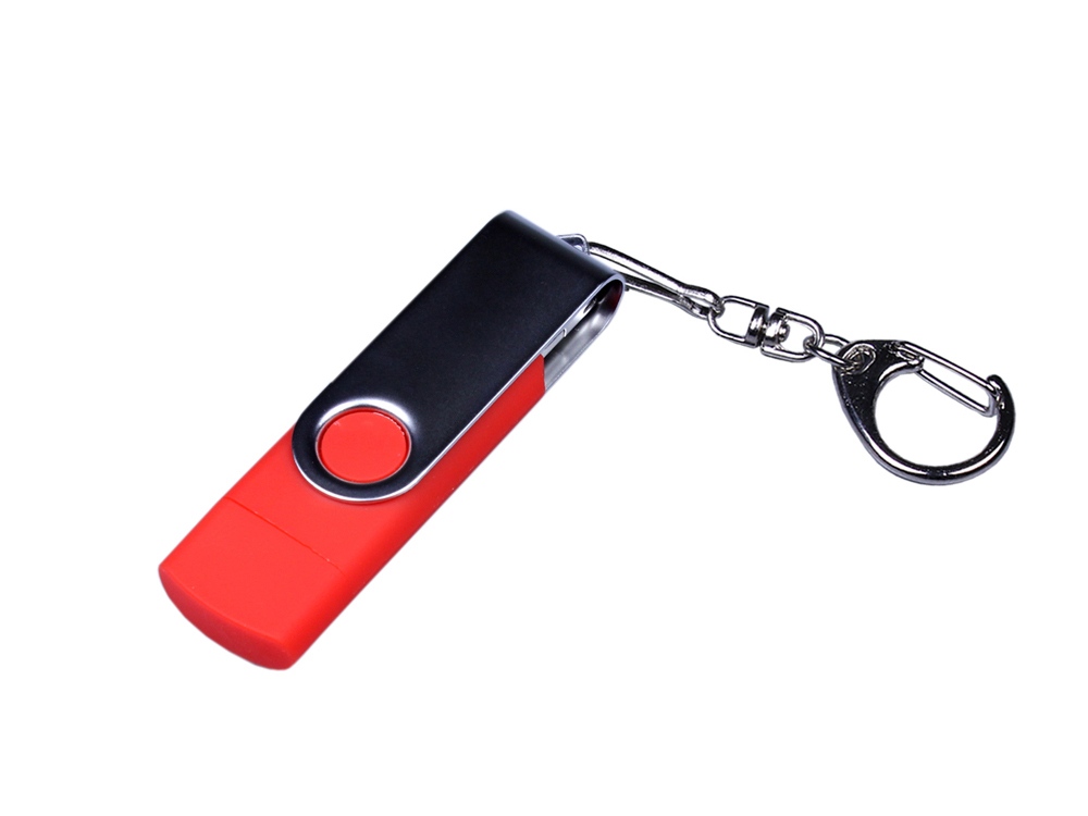 USB-флешка на 32 Гб поворотный механизм, c двумя дополнительными разъемами MicroUSB и TypeC, красный-0