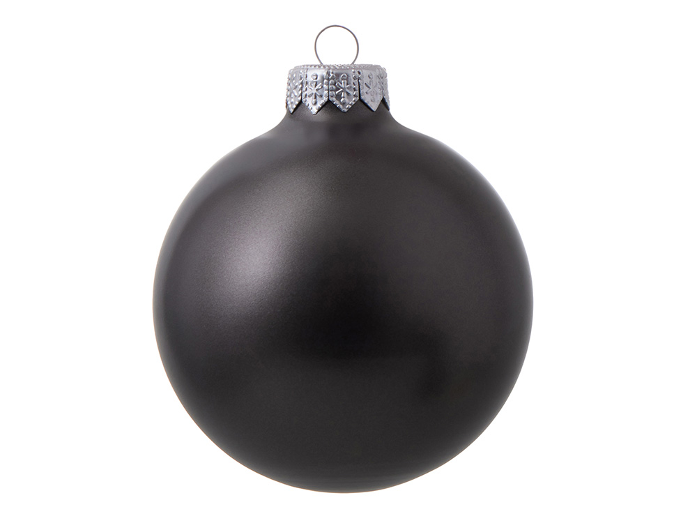 Стеклянный елочный шар Christmas bauble, черный металлик, с серебристым колпачком в черной коробке-0