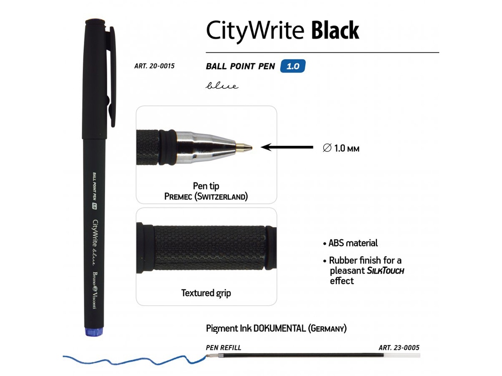 Ручка CityWrite.BLACK шариковая, черный пластиковый корпус, 1.0 мм, синяя-2
