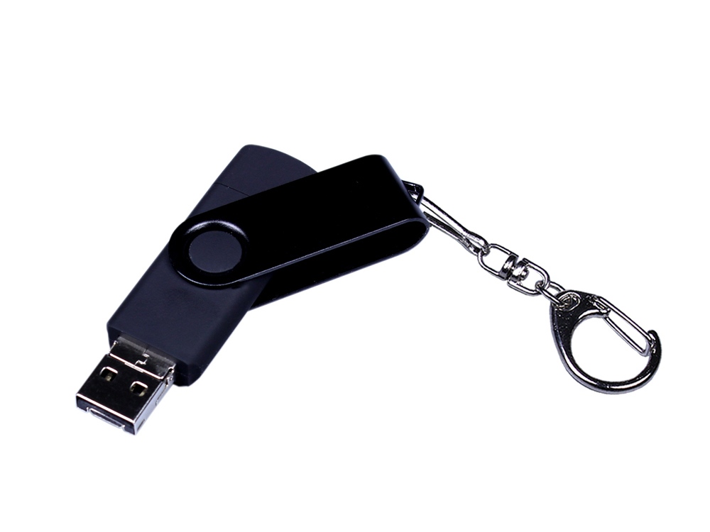 USB-флешка на 32 Гб 3 в 1 поворотный механизм, c двумя дополнительными разъемами MicroUSB и TypeC C с одноцветным металлическим клипом, черный-1
