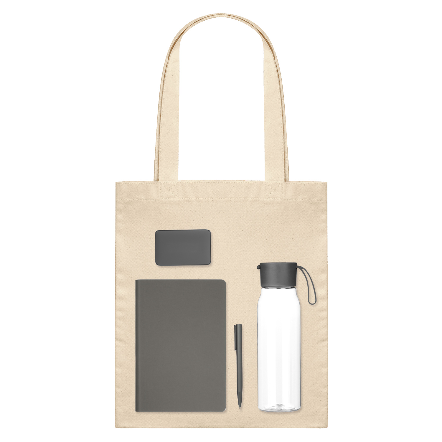 Подарочный набор Велком Пак (Welcome Pack), серый (бутылка, ежедневник, ручка, ЗУ, шоппер)-0
