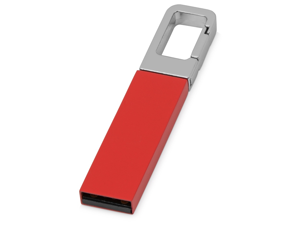 Флеш-карта USB 2.0 16 Gb с карабином Hook, красный/серебристый-0