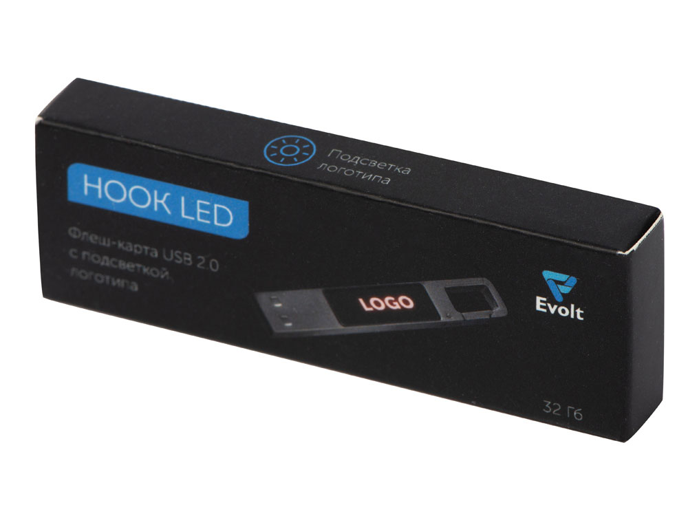 USB 2.0- флешка на 32 Гб c подсветкой логотипа Hook LED, темно-серый, красная подсветка-9