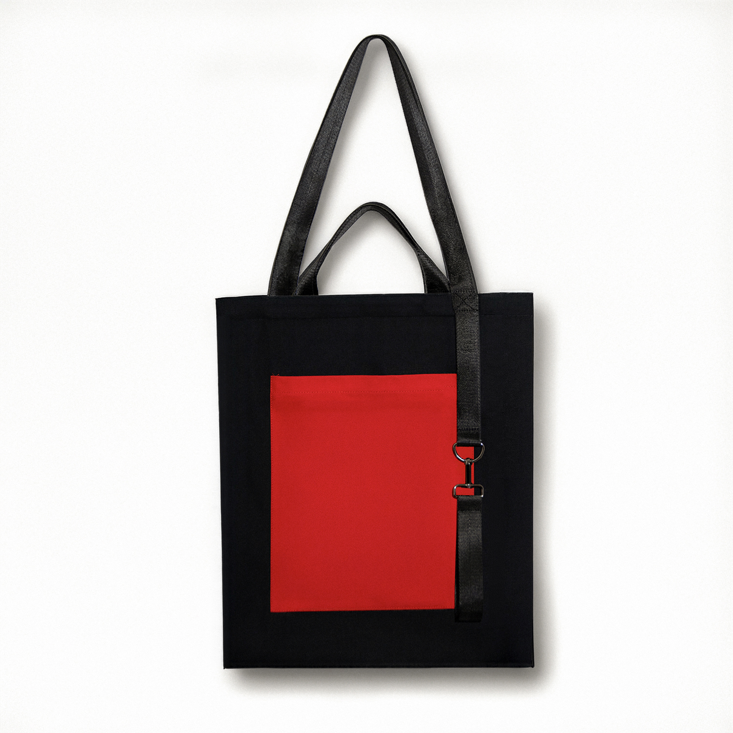 Шоппер Superbag Big Pocket, с карманом на молнии (черный с красным)-2