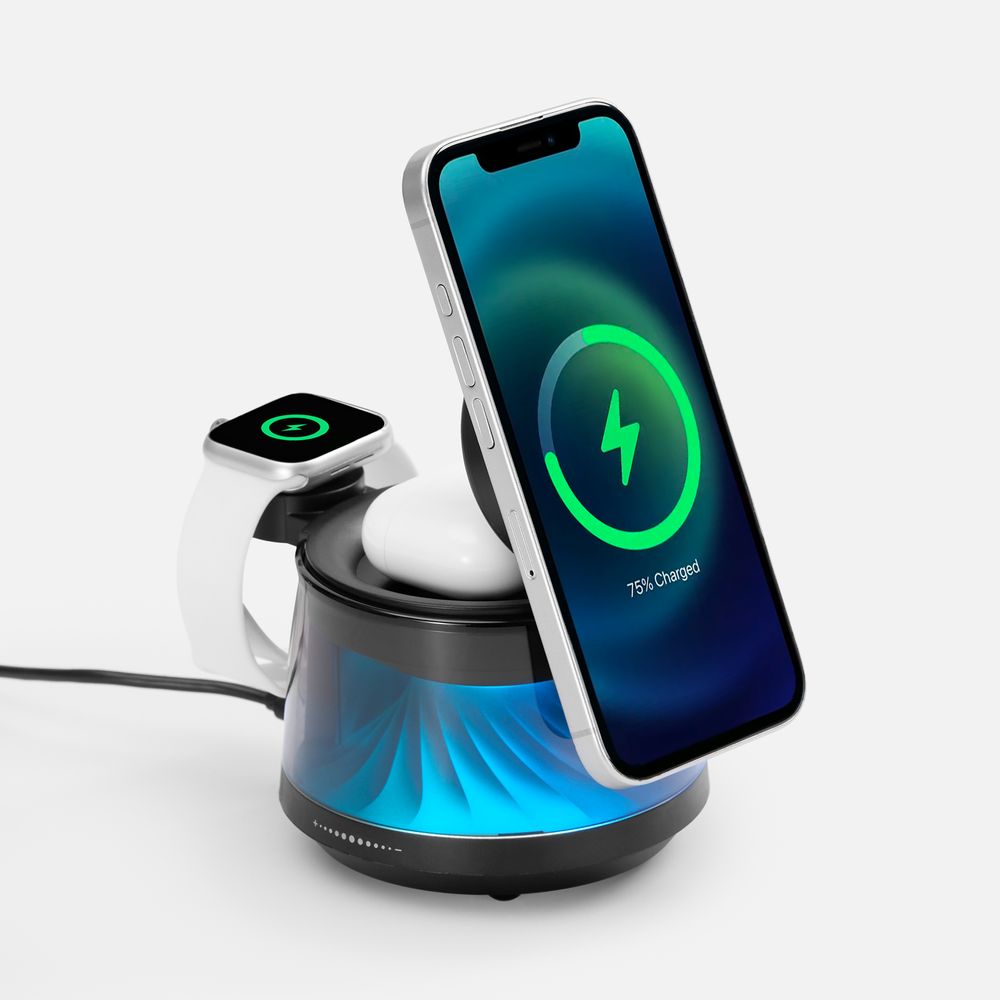 Bluetooth-колонка с подсветкой и беспроводной зарядкой Quantium, черная-1