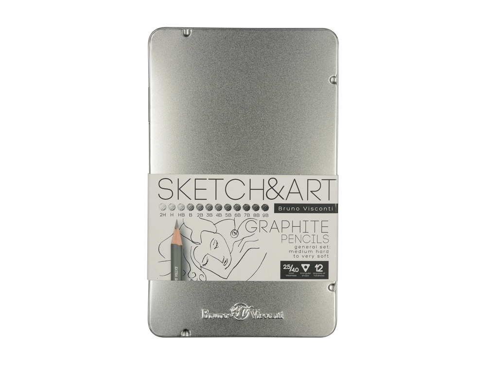 Набор чернографитовых карандашей  Sketch & Art ,12 шт. 2h-9b, металлическая коробка с ложементом-0