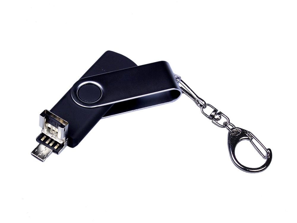 USB-флешка на 64 ГБ поворотный механизм, c двумя дополнительными разъемами MicroUSB и TypeC, черный-2