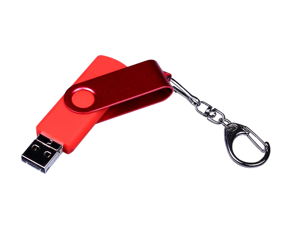 USB-флешка на 32 Гб 3 в 1 поворотный механизм, c двумя дополнительными разъемами MicroUSB и TypeC C с одноцветным металлическим клипом, красный-3