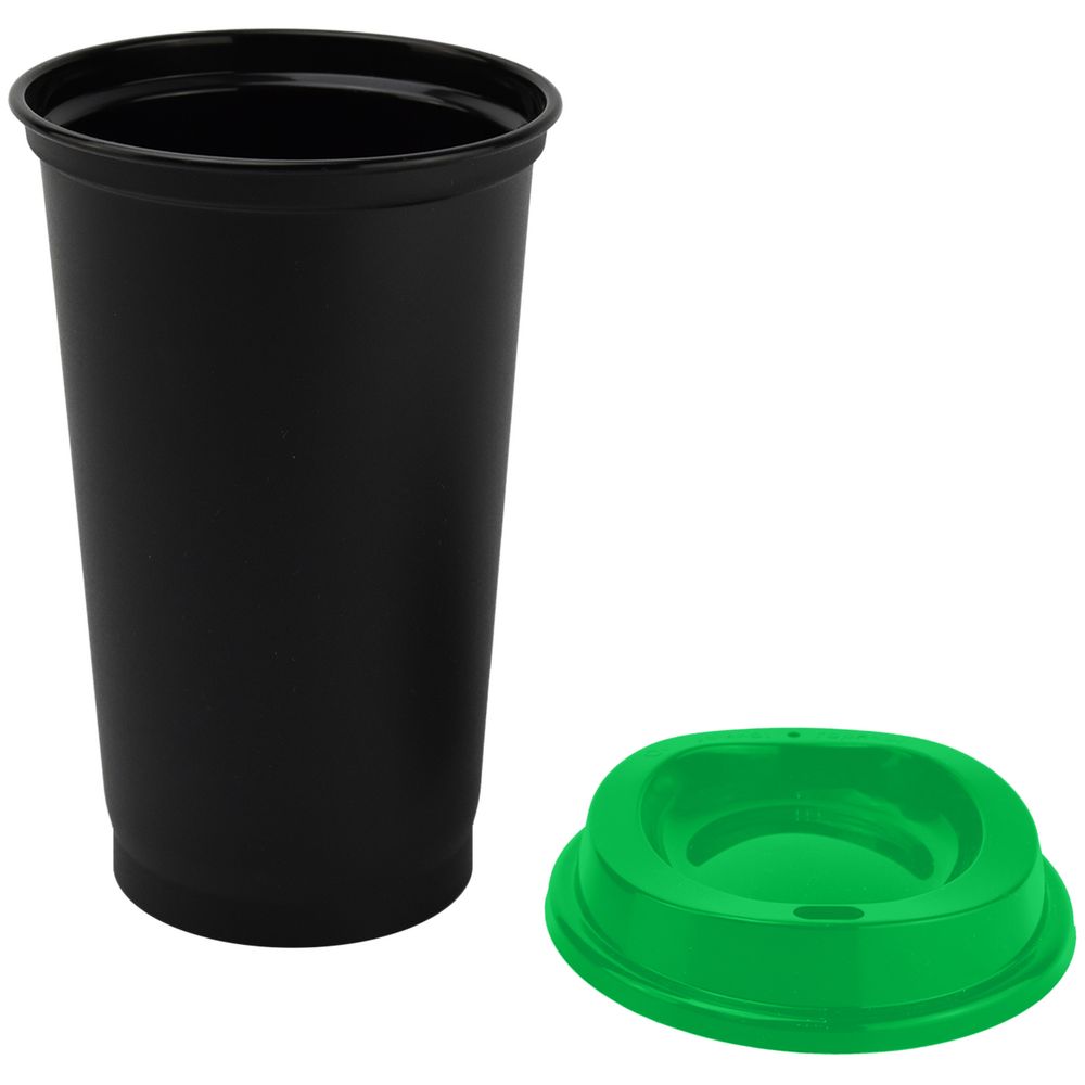 Стакан с крышкой Color Cap Black, черный с зеленым-2