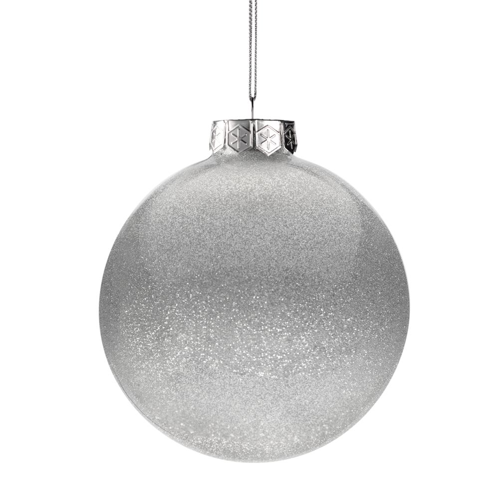 Елочный шар Finery Shine, 10 см, глянцевый серебристый с глиттером-1