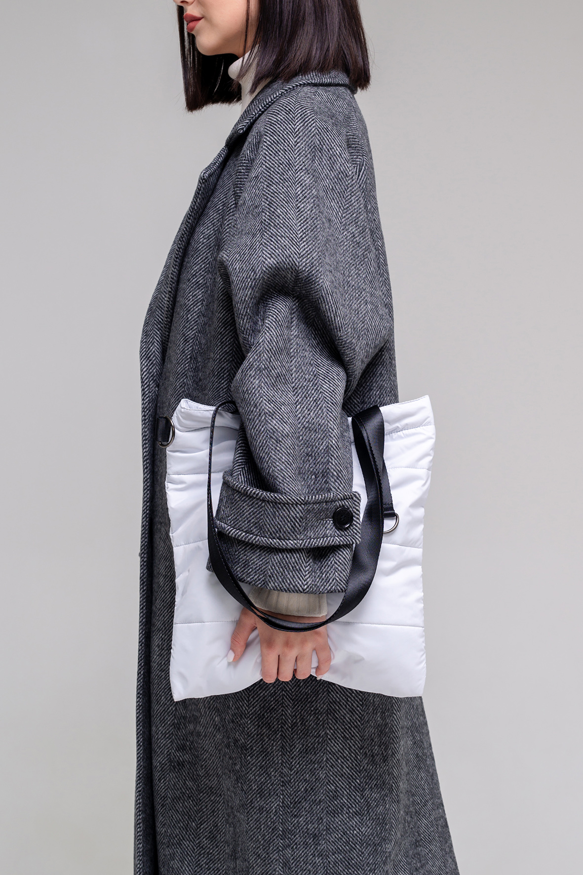 Шоппер Superbag Bubble, стёганый, с магнитной кнопкой (белый с черным)-5