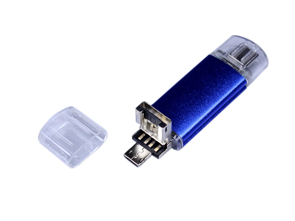 USB-флешка на 32 Гб c двумя дополнительными разъемами MicroUSB и TypeC, синий-2