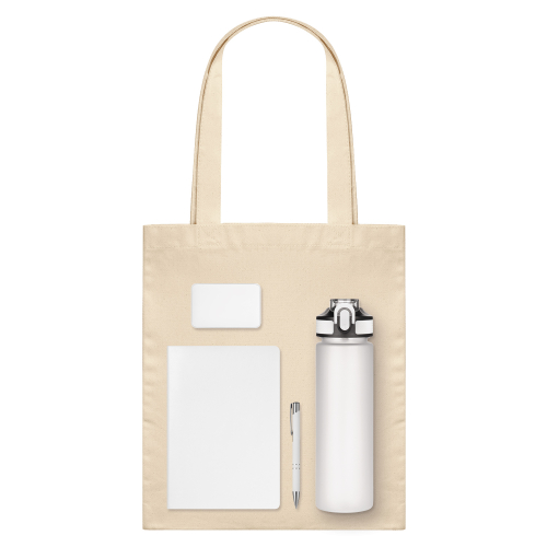 Подарочный набор Велком Пак (Welcome Pack), белый (бутылка, ежедневник, ручка, ЗУ, шоппер)